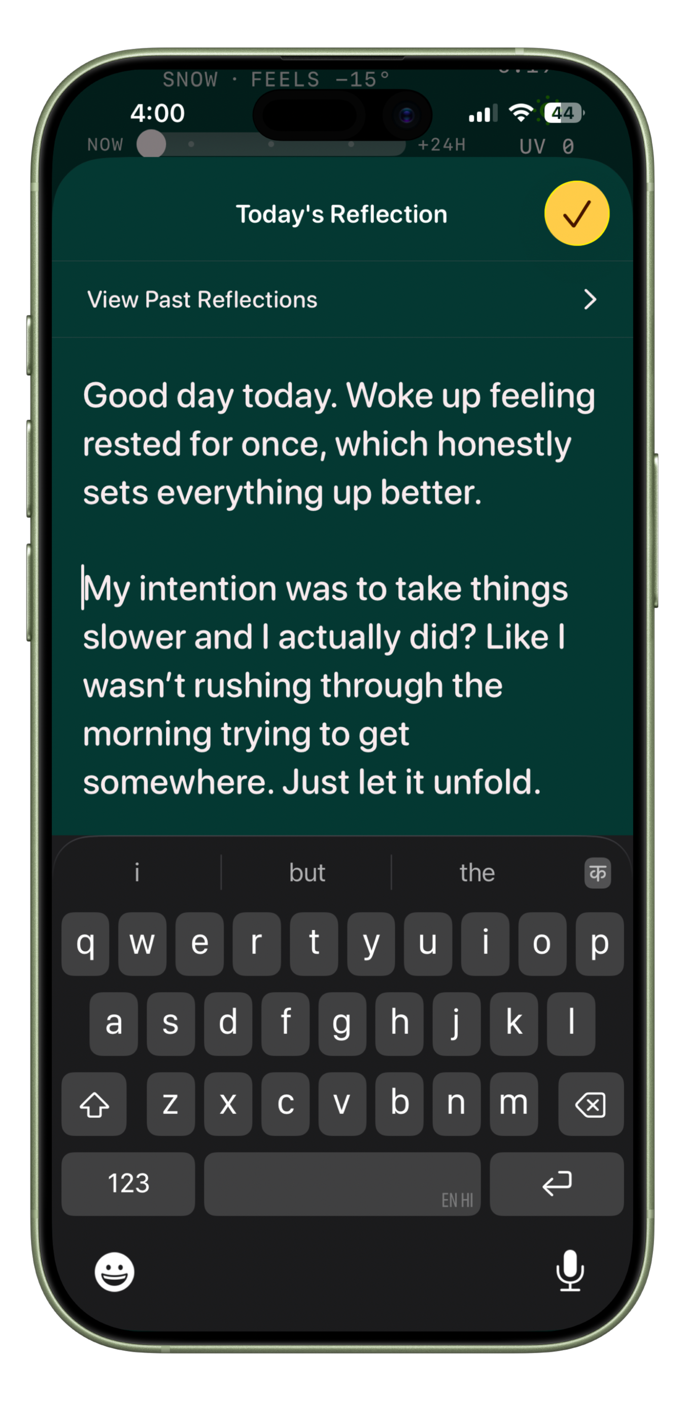 Solarday Reflections view for daily journaling