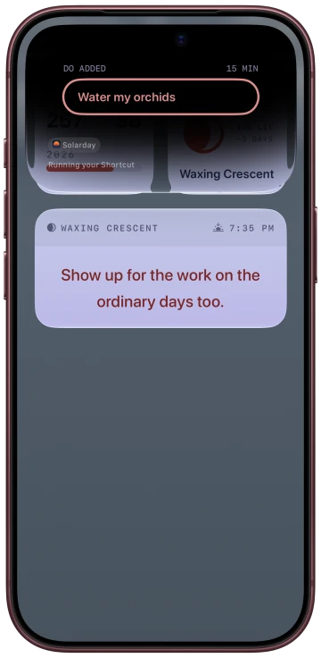 Siri confirming a new Do, Water my orchids, for 15 minutes.